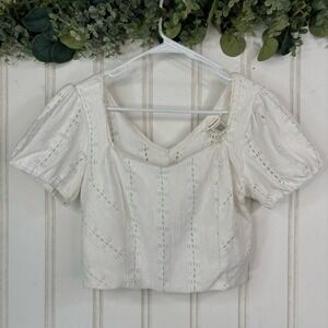 Urban Romantics White Eyelet Puff Sleeve Square Neck‎ Crop Top Size Large